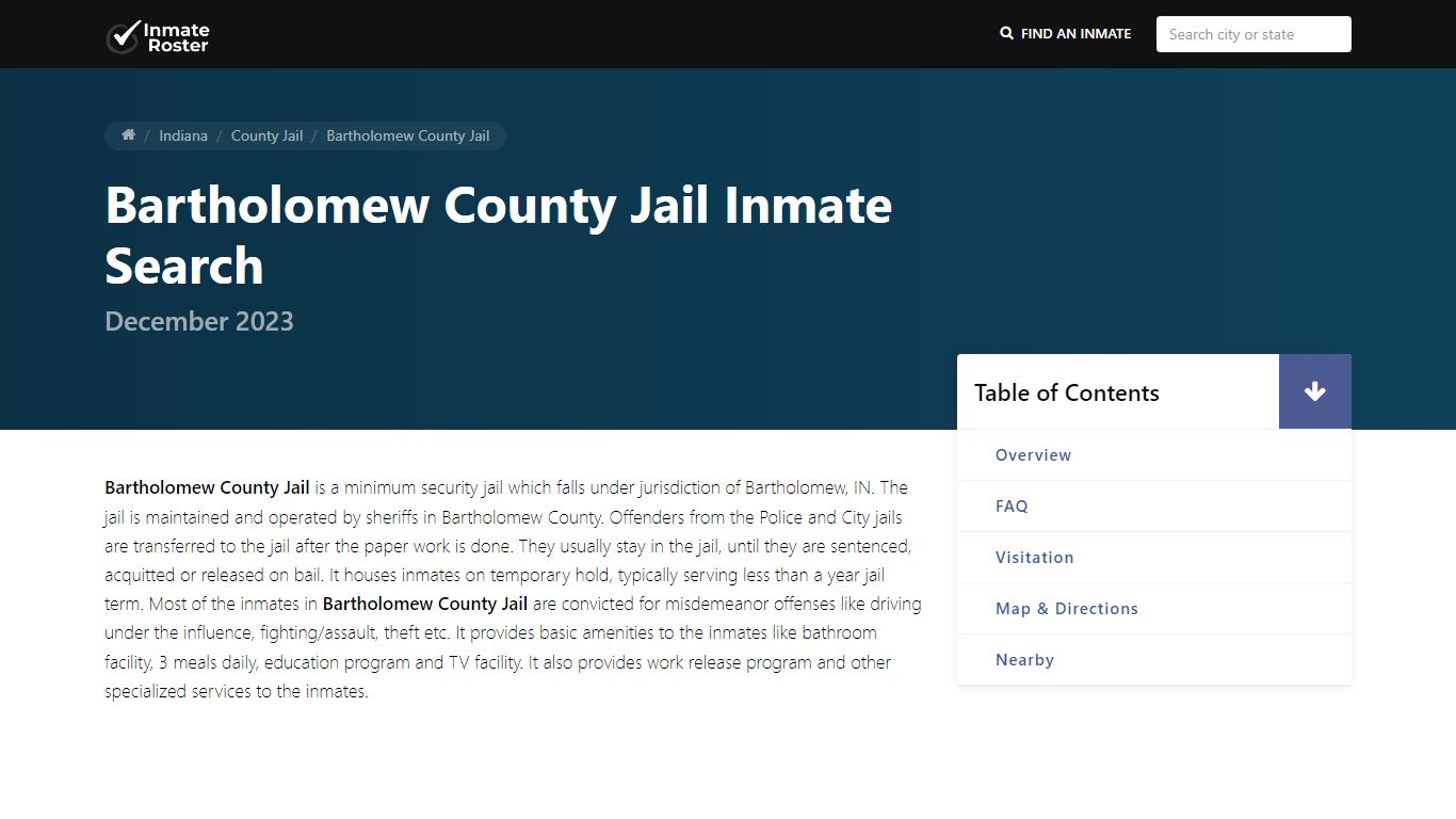 Inmate Search | Bartholomew County Jail - Columbus, IN